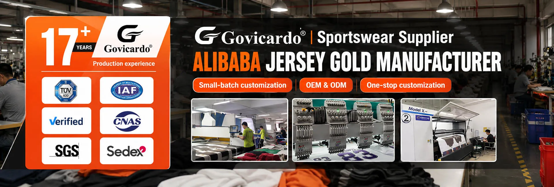 Govicardo sportswear manufacturer with 17 years of production experience offering OEM ODM and one-stop custom teamwear services