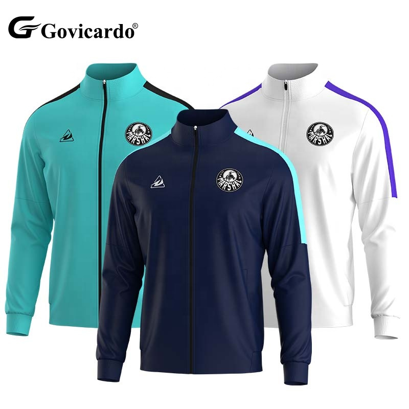 Custom Polyester Football Jacket Team Uniform Full Zip Stand Collar Soccer Tracksuit Training Top with Team Logo OEM Service