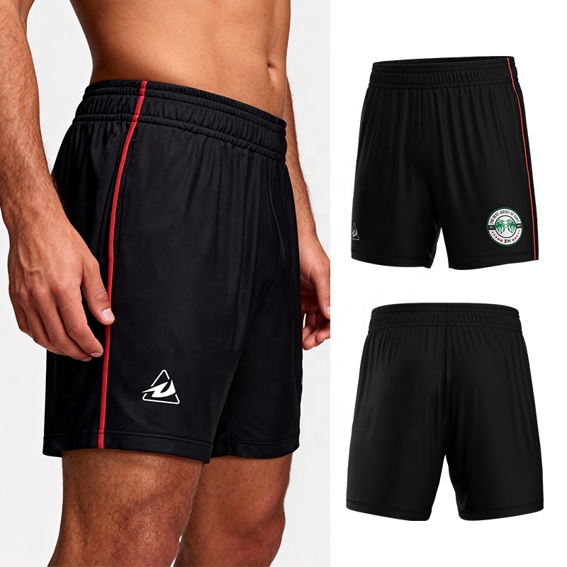 High Quality Black Piping Style Men's Football Shorts Custom Logo Polyester Drawstring Blank Soccer Training Shorts with Pockets