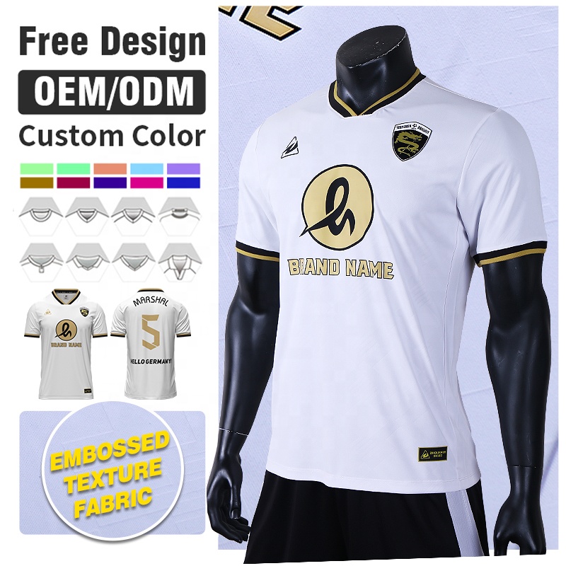 OEM Custom Sublimation Embossed Soccer Jersey Automated Cutting Polyester BreathableTeam Uniform Football Shirt Factory Supplier