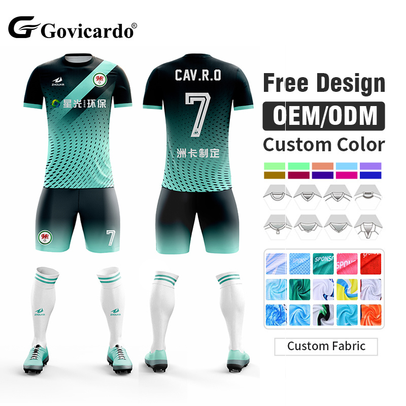 Custom Men's Breathable Butterfly Mesh Soccer Uniform Set Sublimation Printed Team Football Jersey Shorts Featuring Custom Logo