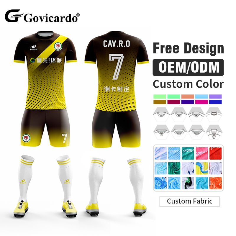 ODM/OEM Custom Football Jersey Set Regular Fit Soccer Wear with Stretch Ribbed Collar Team Uniform with Printed Name