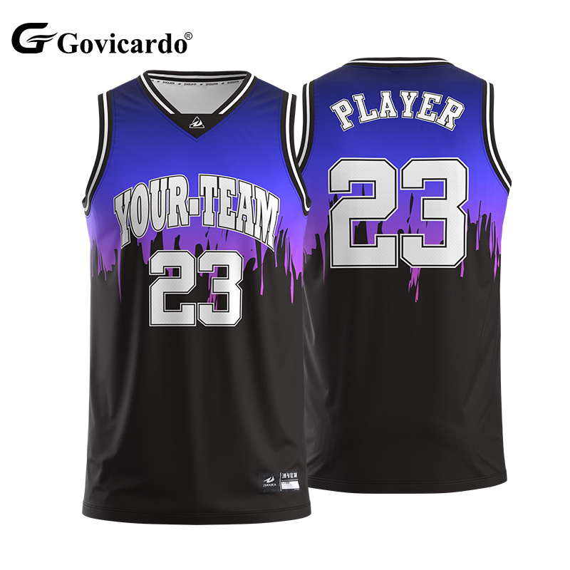 Custom Sublimation Printed Gradient Blue Youth Basketball Vest Breathable Mesh Men's Basketball Jersey Uniforms Tops Singlets