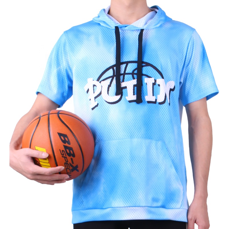 Custom Sublimation Hooded Mesh Men'S Basketball T Shirt With