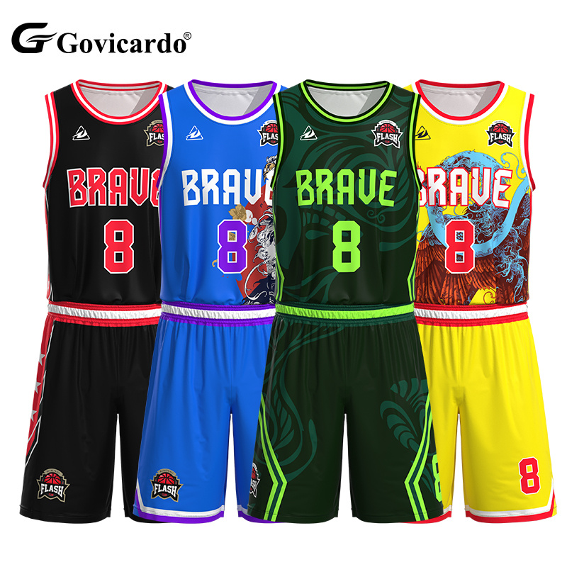 Men's Reversible Basketball Jersey Set Custom Sublimation Stitched Embroidery Breathable Reversible Basketball Clothes