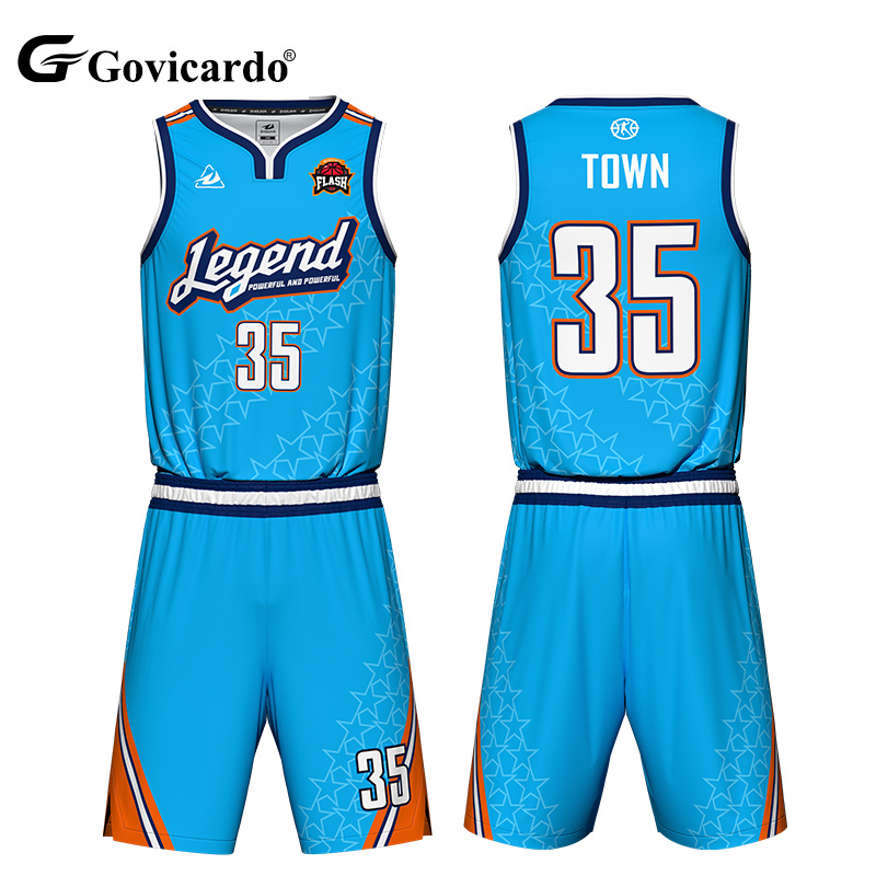 Wholesale Custom Reversible Sky Blue Basketball Jersey Set P