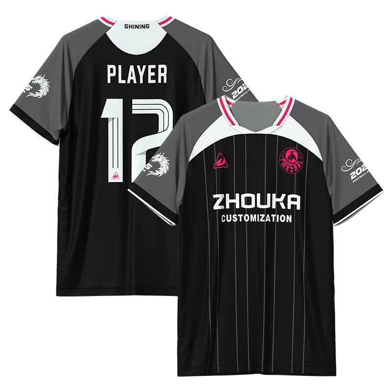 Custom Men's Retro Soccer Jersey High Quality Jacquard Fabric V-Neck Design Black Sublimation Football Shirt
