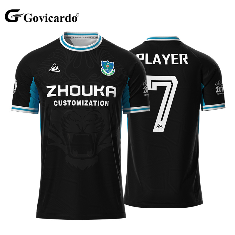 Custom Jacquard Fabric Sportswear Soccer Team Uniform Football Shirt  Sublimation Sponsor Logo Quick Dry Soccer Jersey T-shirts