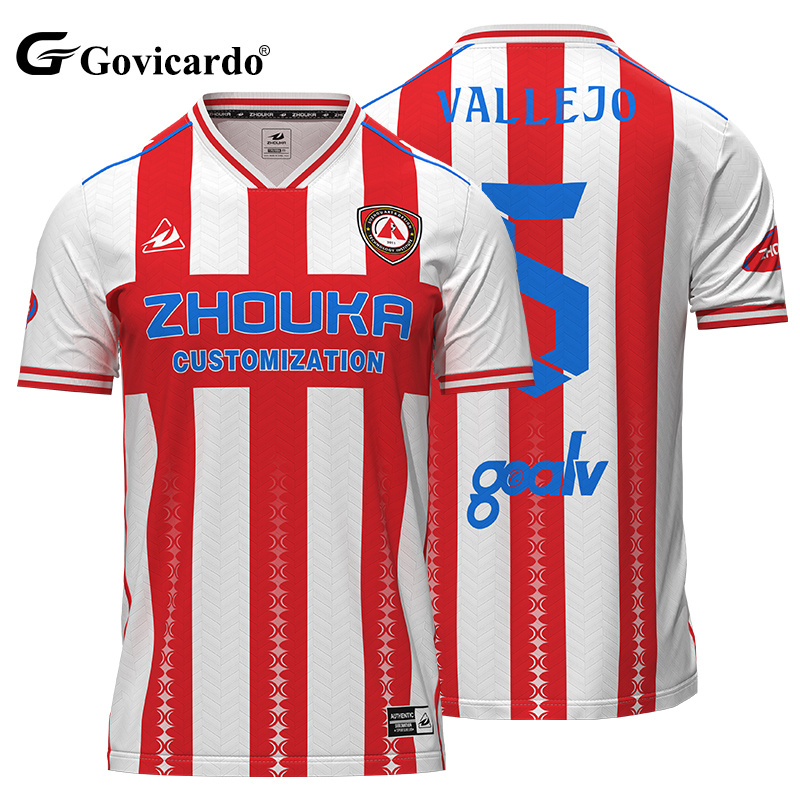 Customizable Polyester Jacquard Striped Soccer Jersey Set Factory Price Player Version Team Uniform Shirt Sublimation Football