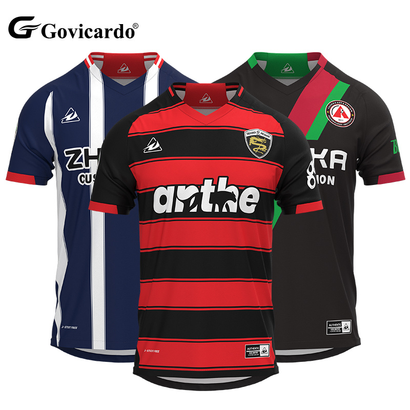 Customizable Lightweight Breathable Men's Soccer Jersey Mosaic Jacquard Rib V-Neck Raglan Sleeves Sublimation Logo for Football