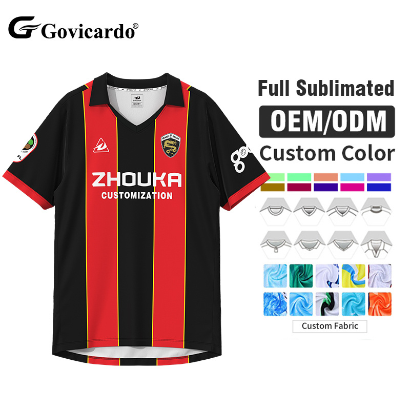 Custom Vintage Retro Stripe Design Soccer Jersey Sublimation Printed Embroidery Logo Streetwear Football Polo Shirt OEM Service