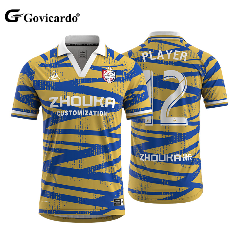 Custom Retro Football Shirts Wholesale Breathable Men Soccer Jersey Oversize Polyester Polo Collar Soccer T-shirt