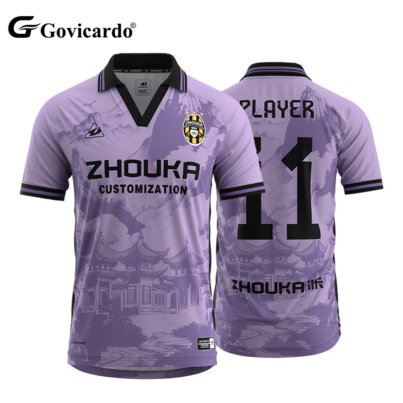 OEM Wholesale Custom Retro Collar Soccer Jersey Customized Sublimation Polyester Team Uniform Football Shirts Sportswear