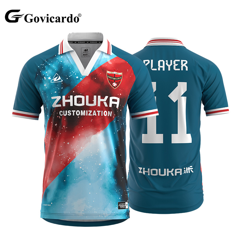 Sublimation Soccer Wear Uniform Vintage Classic Retro Football T-shirt Custom Men's Polo V Neck  Retro Soccer Jersey Shirt