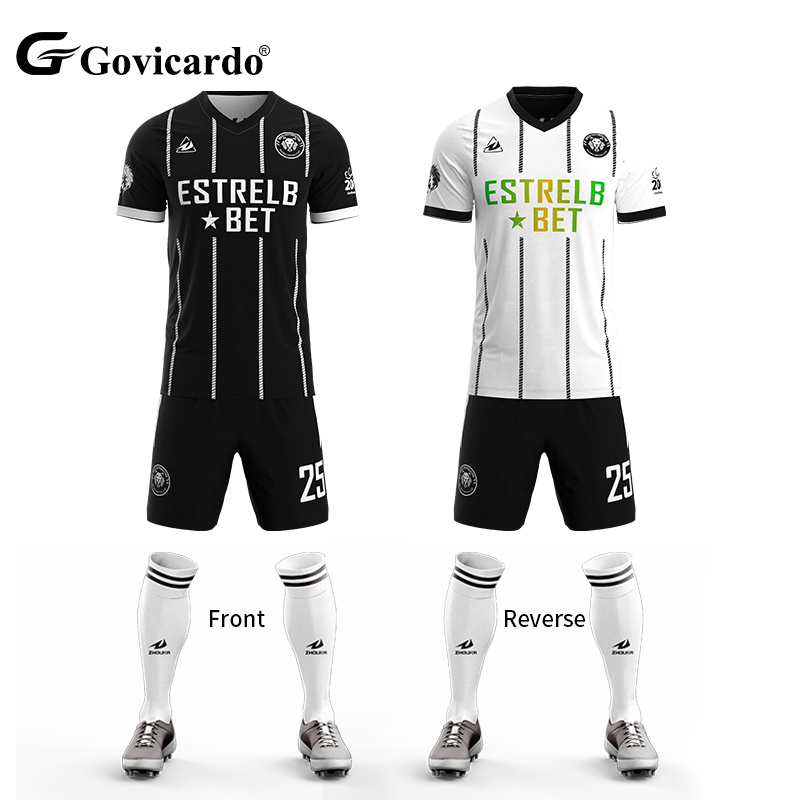 Customizable Quick Dry Breathable Soccer Jersey for Men Polyester Sublimation Reversible Design Stripes Personalized Football