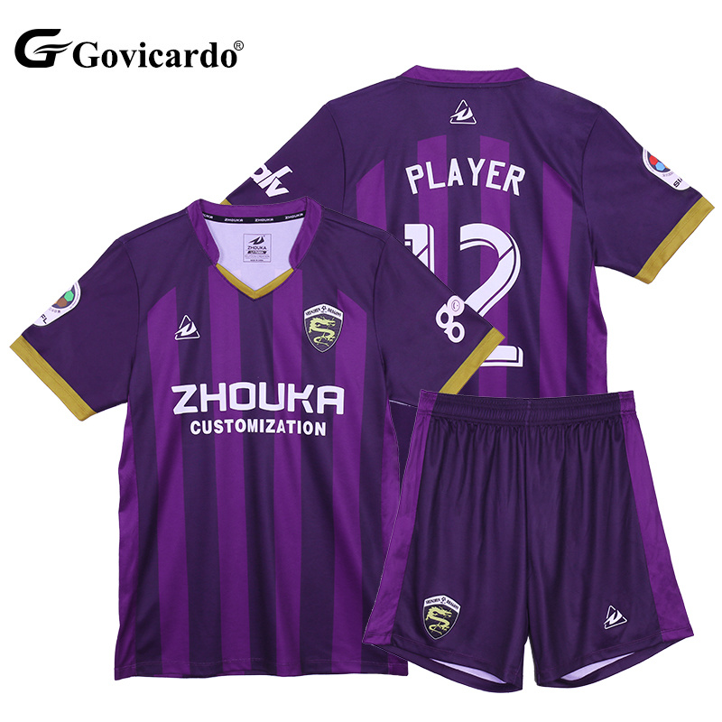 Factory Manufacture OEM Custom Sublimated Strip Design Soccer Jersey Set Quick Dry Polyester Breathable Football Team Uniform