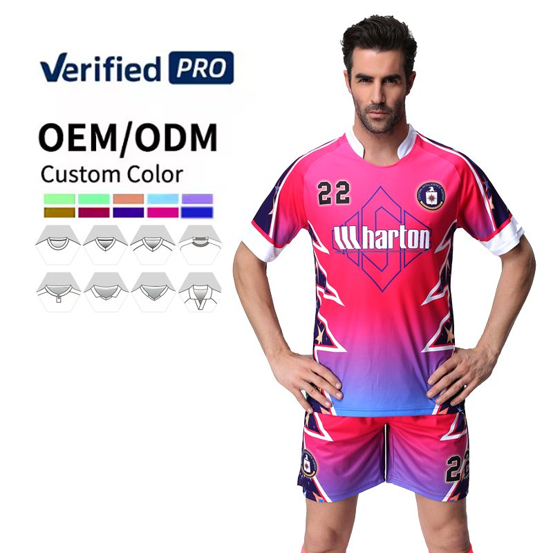 OEM Custom High Quality Pink Soccer Jersey Set for Men Full