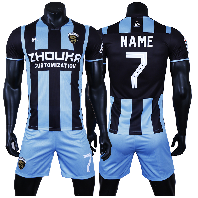Manufacturer Wholesale Breathable Polyester Soccer Uniform V-Neck Jersey Set Automated Cutting Custom Sublimation Football Kits