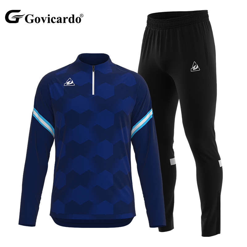 New Season Quarter Zipper Jacket Pant Set for Boys Soccer Training Tracksuit Pullover Workout Warm Clothing for Football Club