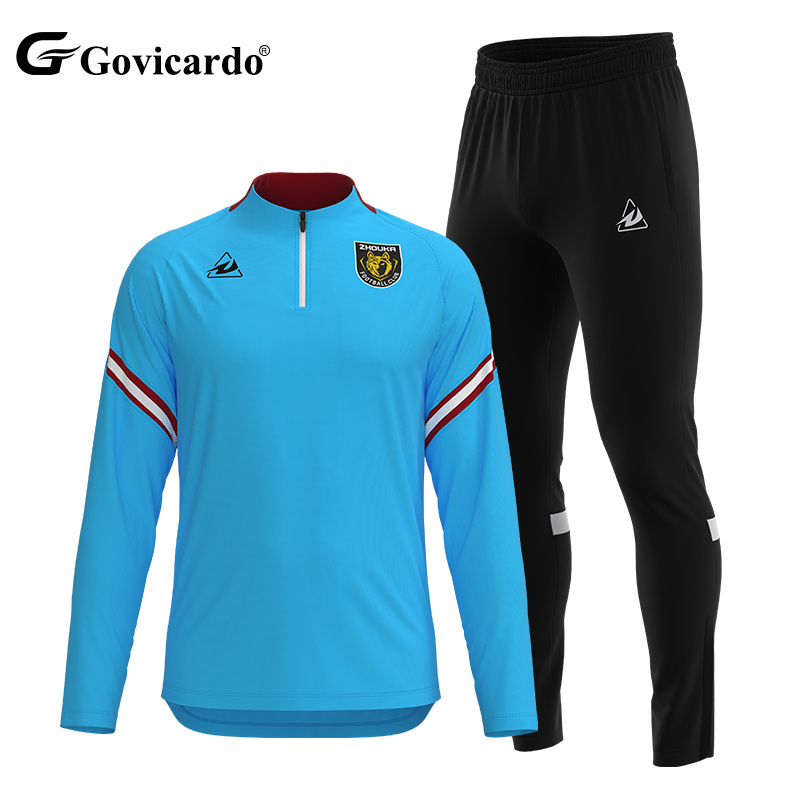 OEM 100% Polyester Mens Football Sports Training Tracksuit Custom Sublimation Blank Pullover Soccer Training Jacket Sets