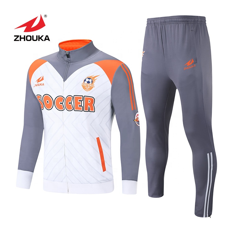 Wholesale White and Orange Customization Zip up Tracksuit Oe