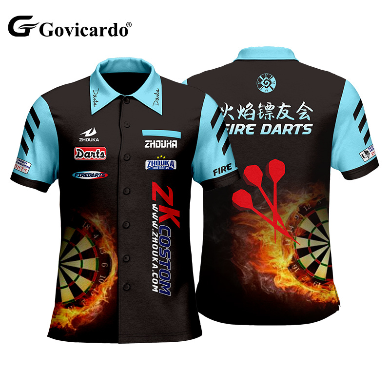 Manufacturer Customization Personalised Button up Men Dart Shirt Sublimation Printed Logo 100% Polyester Adult Dart Jersey