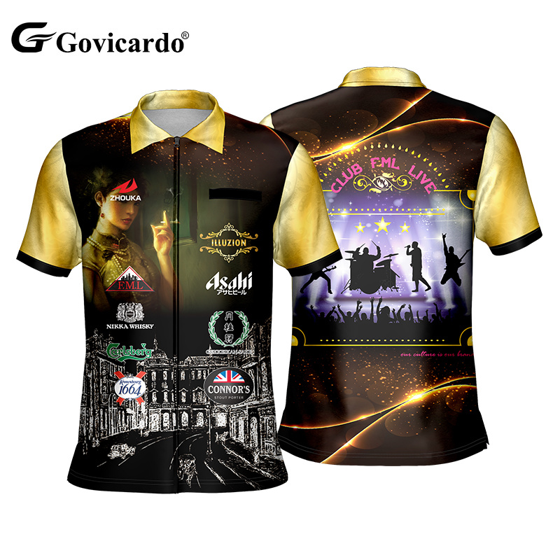 High Quality Custom Sublimation Transfers Breathable Polo Dart Shirts Full Zipper Made Polyester Personalized Men Darts T Shirts