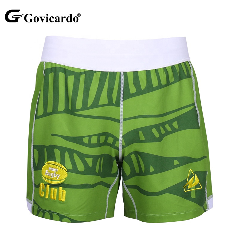 Custom Polyester Non-slip Elastic Wait Band Twill Football Rugby Shorts for Men Sublimation Embroidery 5Inch Rugby Footy Shorts