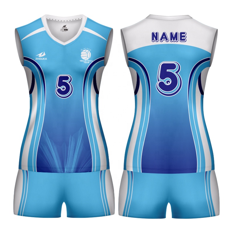 Custom Pattern Volleyball Jersey Design Blue and White Full 