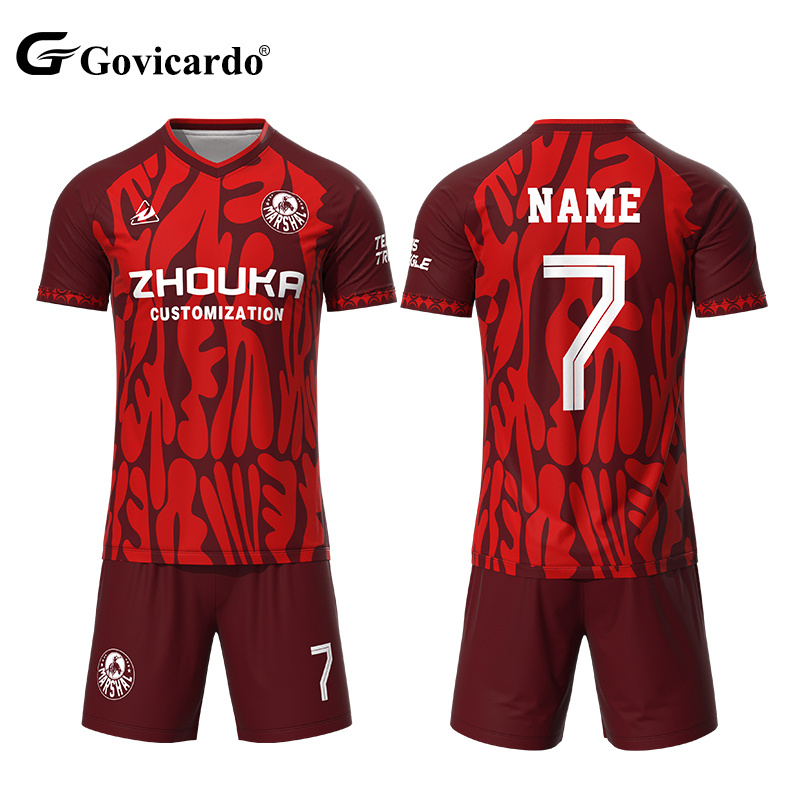 OEM Custom High Quality Men's Soccer Jerseys Football Kit Sublimation V-Neck Sport Training Uniform Set for Team SportsWear