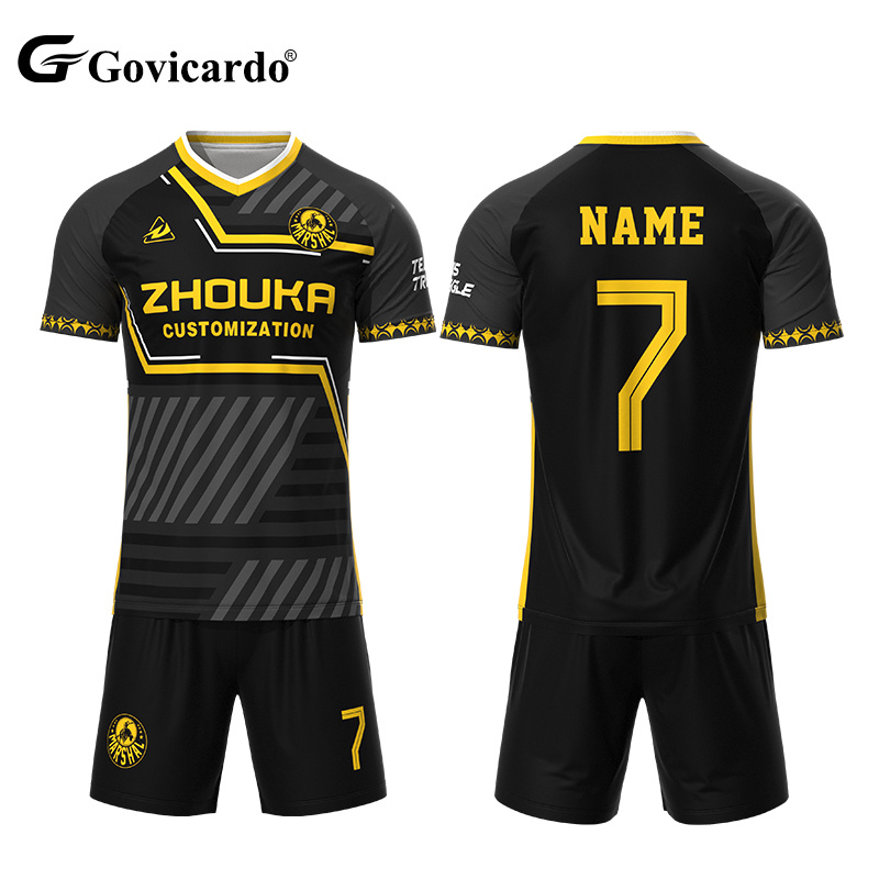 Factory Customized Cheap Retro Style Soccer Jersey Sets V-Neck Sublimated Logo Football Shirt OEM Service School Team Soccer Kit