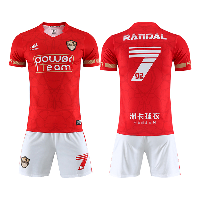 Custom Red V-Neck Soccer Jersey Set Retro Polyester Uniforms