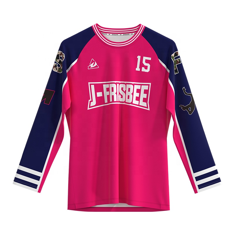 Custom Designed 100% Polyester Men's Sport Shirts Breathable Long Sleeve Jersey T-Shirts Sublimation Digital Printing Pink Loose