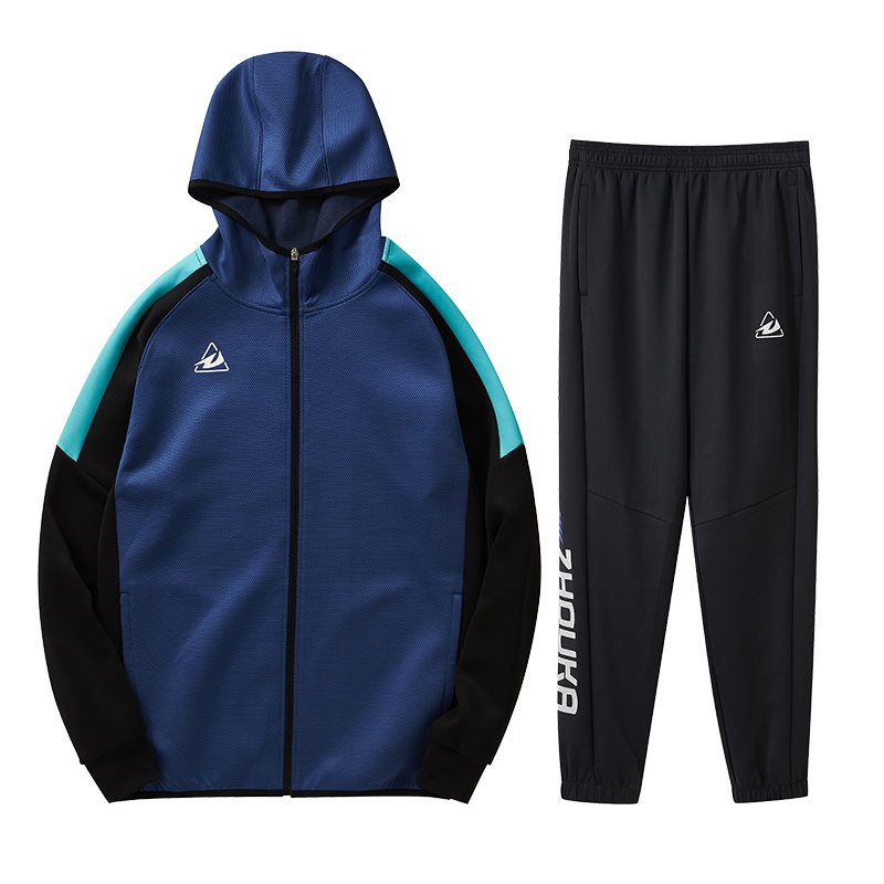 OEM Custom Men's Casual Full-Zip Hooded Track Jacket 2 Piece Patchwork Tracksuit Set Sportswear Manufacturer's Printed Spring